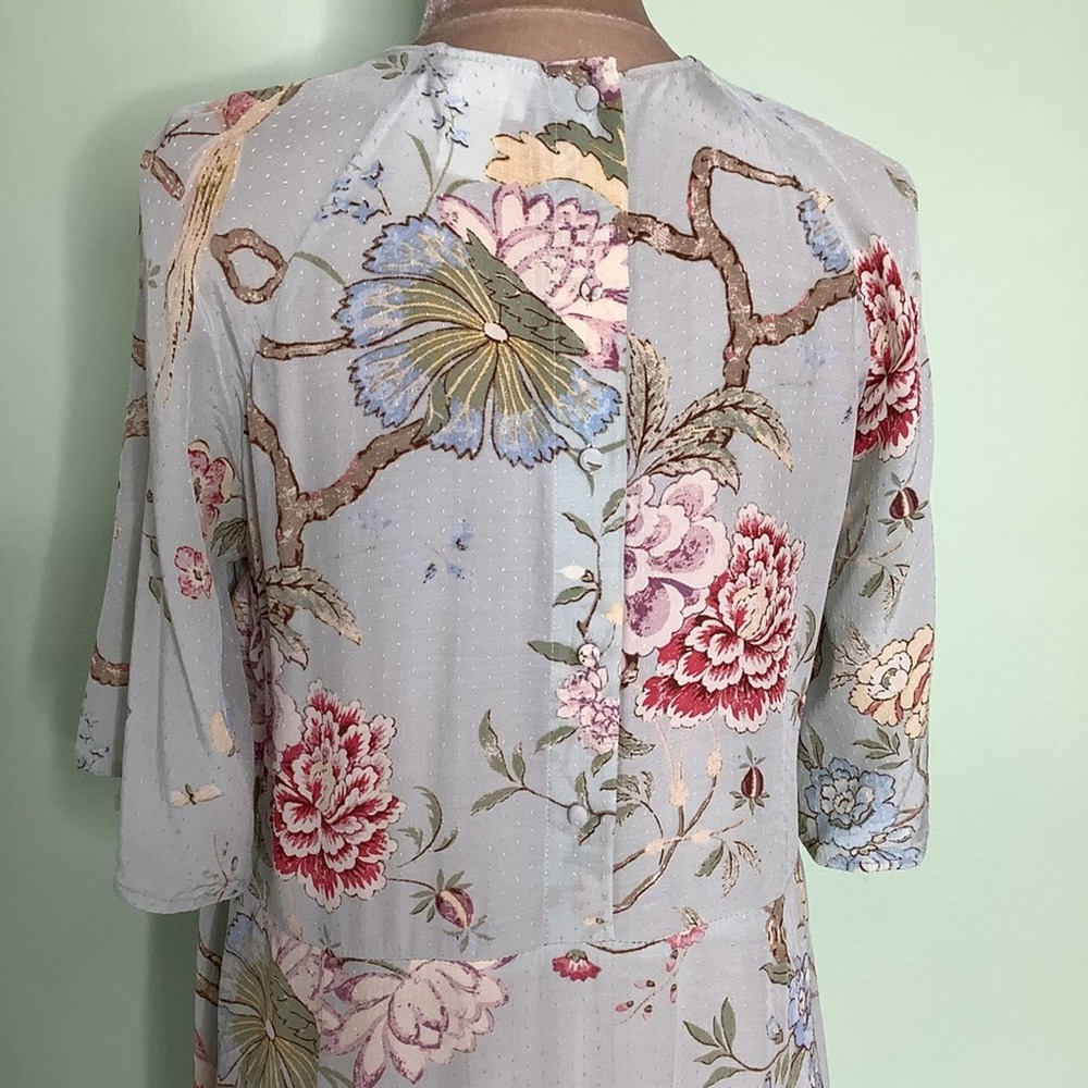 GP&J Baker X H&M Floral Bird Print Boxy Viscose Shift Dress Raglan Half Sleeve - Picture 7 of 16